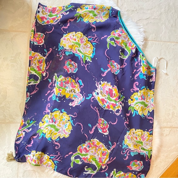 RARE HTF Lilly Pulitzer Blake Chiffon One Shoulder Dress Blaring Siren - Picture 6 of 11